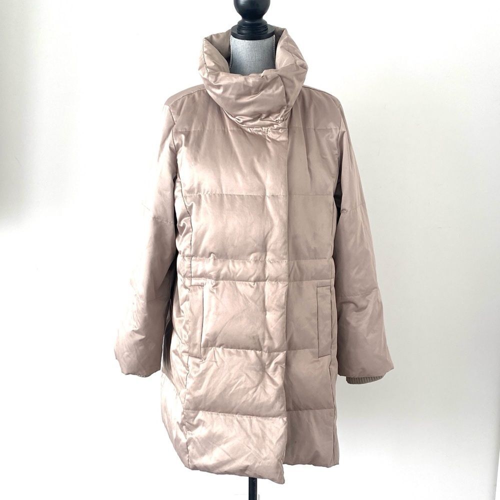 J. Jill Women's Tan Champaign Puffer Coat M Chic Resort Vacation Luxurious
